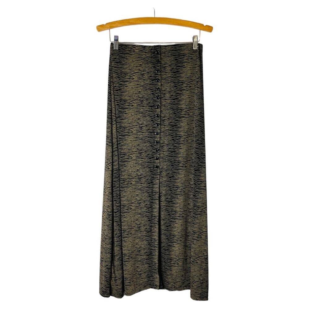 Vintage tan black zebra stretchy button trendy maxi skirt medium